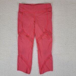 LULULEMON On Pace Crop 21” Hot Pink Glossy Nulux Fast Free Pockets Size 8 Mesh